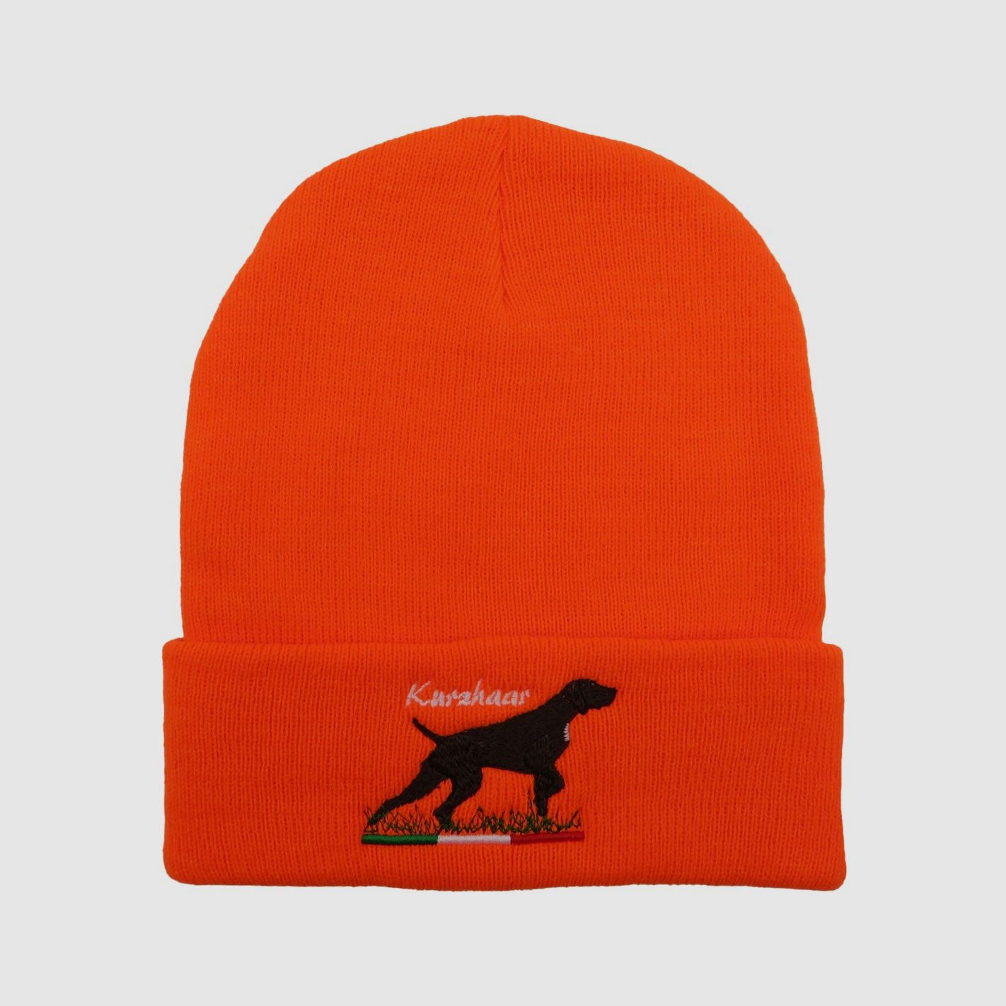 Oranje hoed met korte haarprint