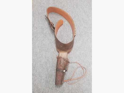 Westernholster C38  Westerngürtel 357 Western Revolver Mexico 38 Leder mit Dekopatronen Braun