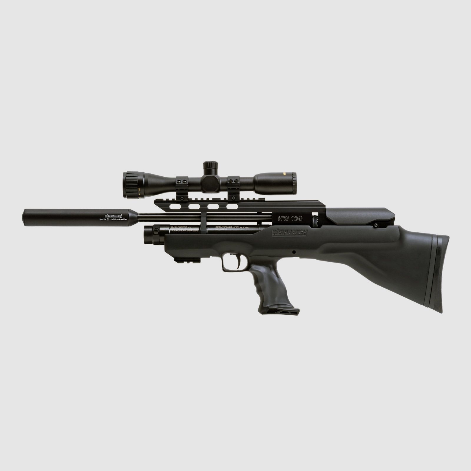 Pressluftgewehr Weihrauch HW 100 Bullpup Carbine Synthetikschaft SchalldĂ¤mpfer Kaliber 5,5 mm (P18)