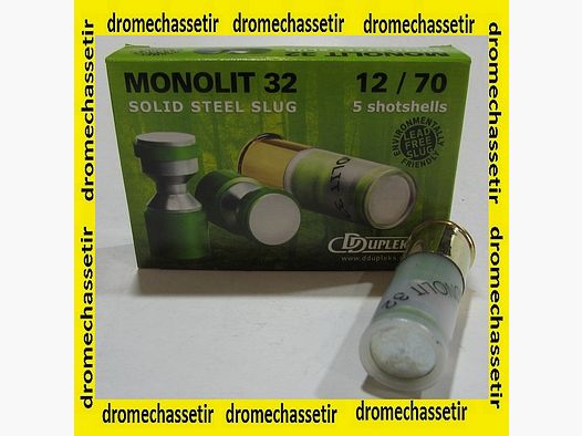Box mit 5 Patronen DDUPLEKS Monolit 32 Kal. 12/70, Geschoss von 32gr