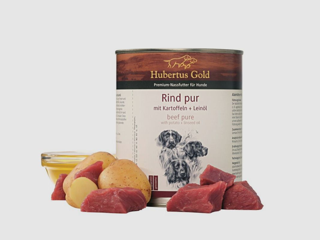 Hubertus Gold Premium-Nassfutter Rind pur mit Kartoffeln + Leinöl 800g