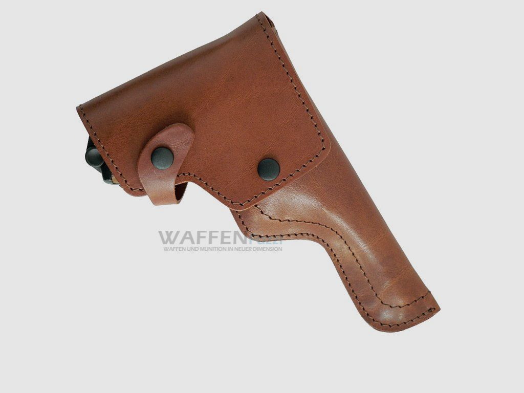 Funda de cuero marrón para pistolas P08 con lazo para cinturón