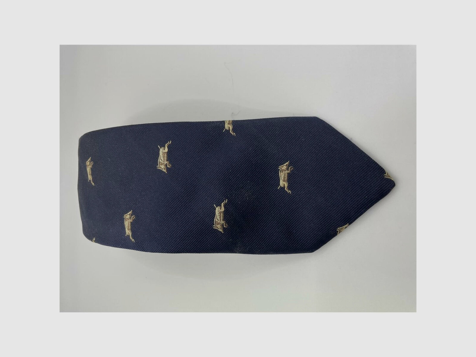 Robert Keyte Krawatte 100% Seide dunkelblau Motiv beige Wildschwein