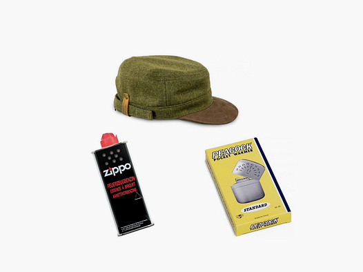 Lodencap "Schirmling" grün, Tschenwärmer 24 Std. Feuerzeugbenzin 125ml