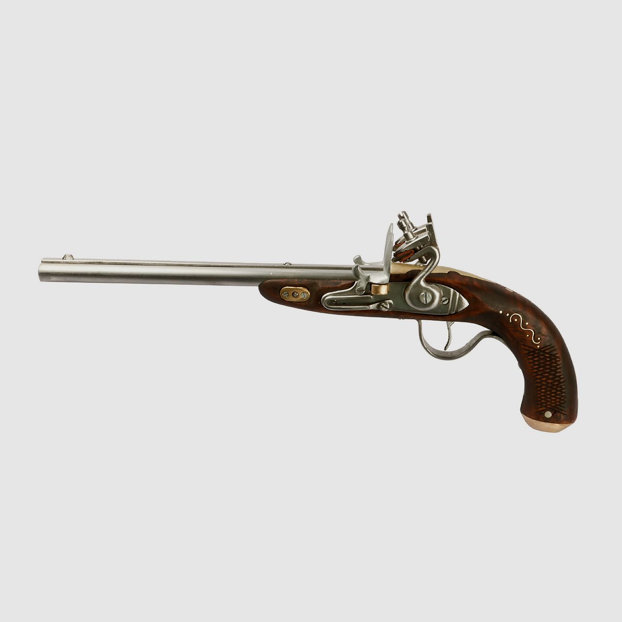 EinzelstĂĽck handgefertigte Deko Steinschloss Vorderladerpistole doppellĂ¤ufig LĂ¤nge 46 cm