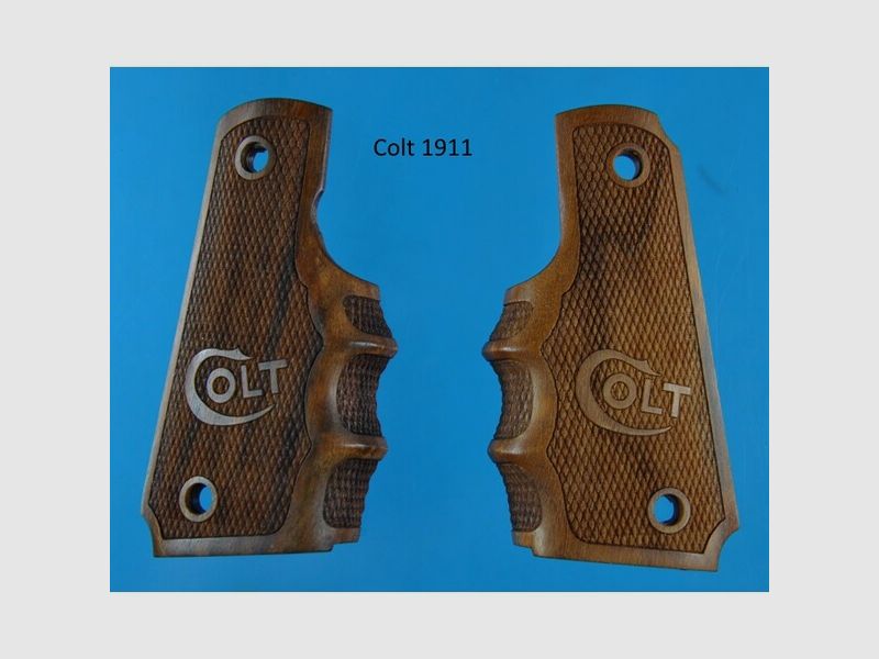 Nussbaum-Griffschalen für Colt 1911A1 Government mit Fingerrillen und Colt-Logo