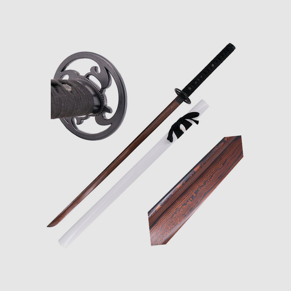 Katana White z drewnianą skrzynią i klingą z damastu krwi