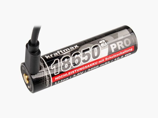 Kraftmax Pro Batteria Li-Ion Tipo 18650 3,6V/ 3400mAh con Porta di Ricarica USB-C