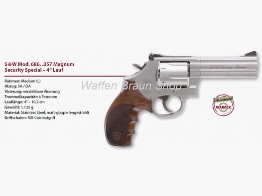 Smith & Wesson Mod 686 Security Special 4 inch .357 Magnum roestvrij staal mat