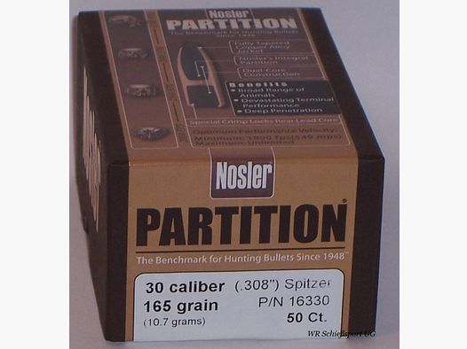 50St. NOSLER Geschosse .30(.308Dia.) - 165 - PARTITION - #16330