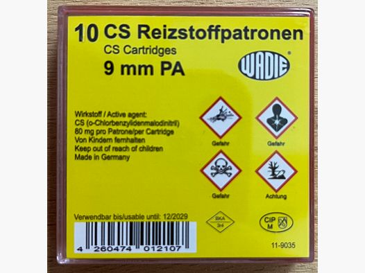 WADIE 11-9035 CS Reizstoffpatronen 9mm P.A. CS für Schreckschusswaffen Pyro