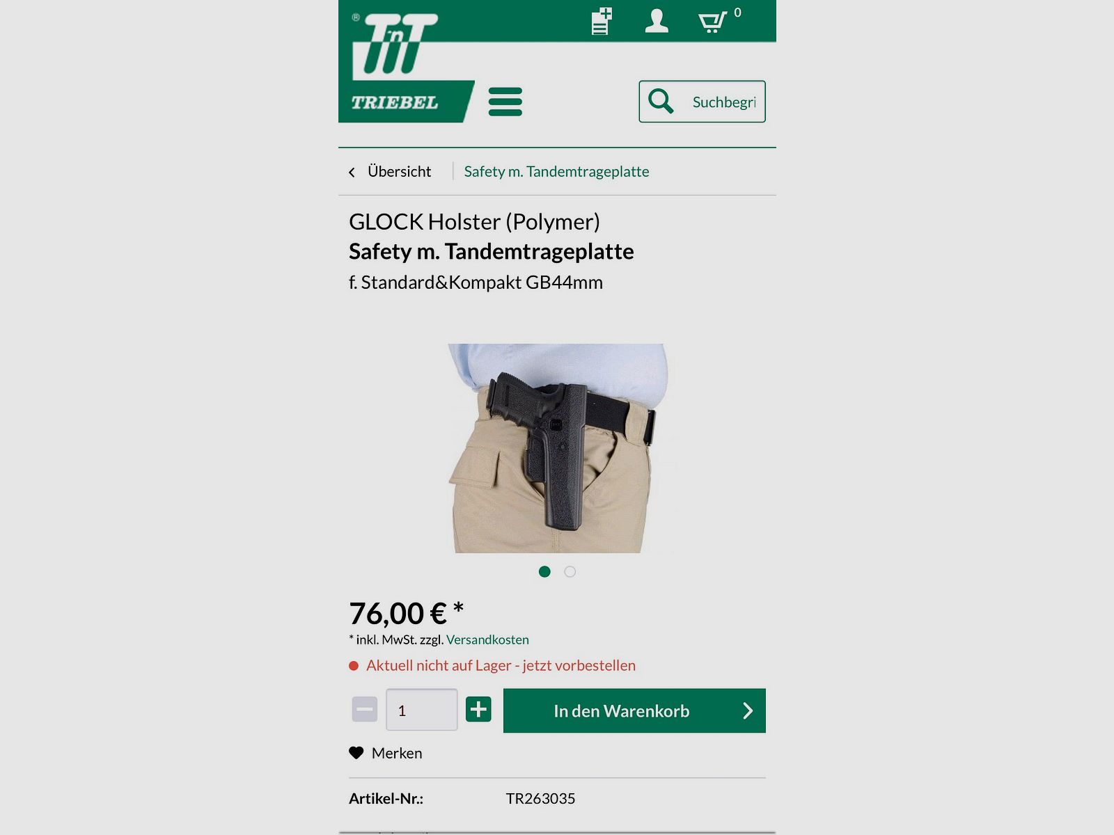 GLOCK Safety Holster mit Tandemtrageplatte