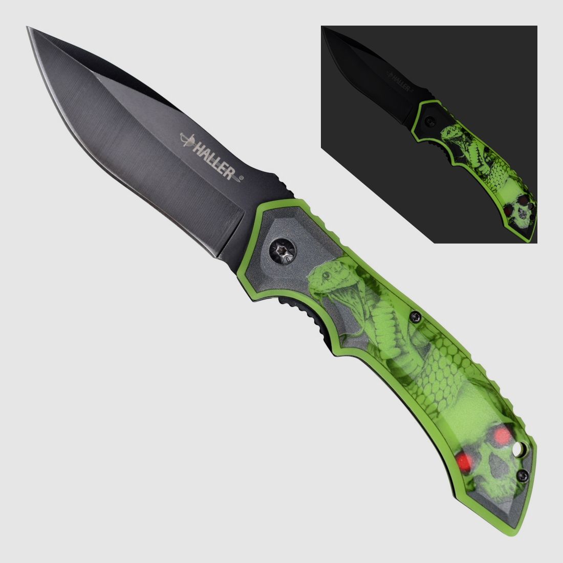 Couteau de poche lumineux fluorescente dans l'obscurité Serpent