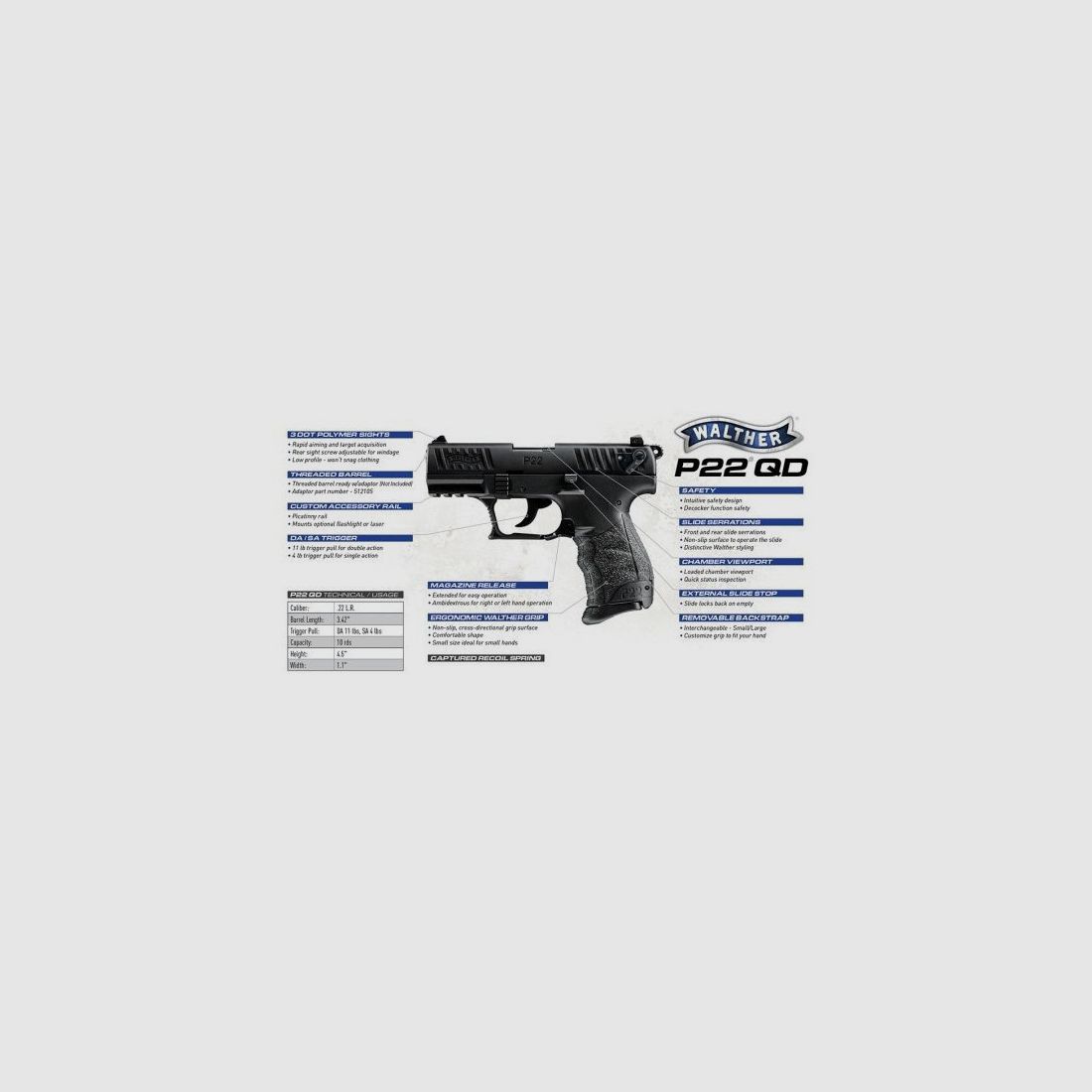 PISTOLA WALTHER P22QD 3, 42 C 22 LR, imagen 2 de 2
