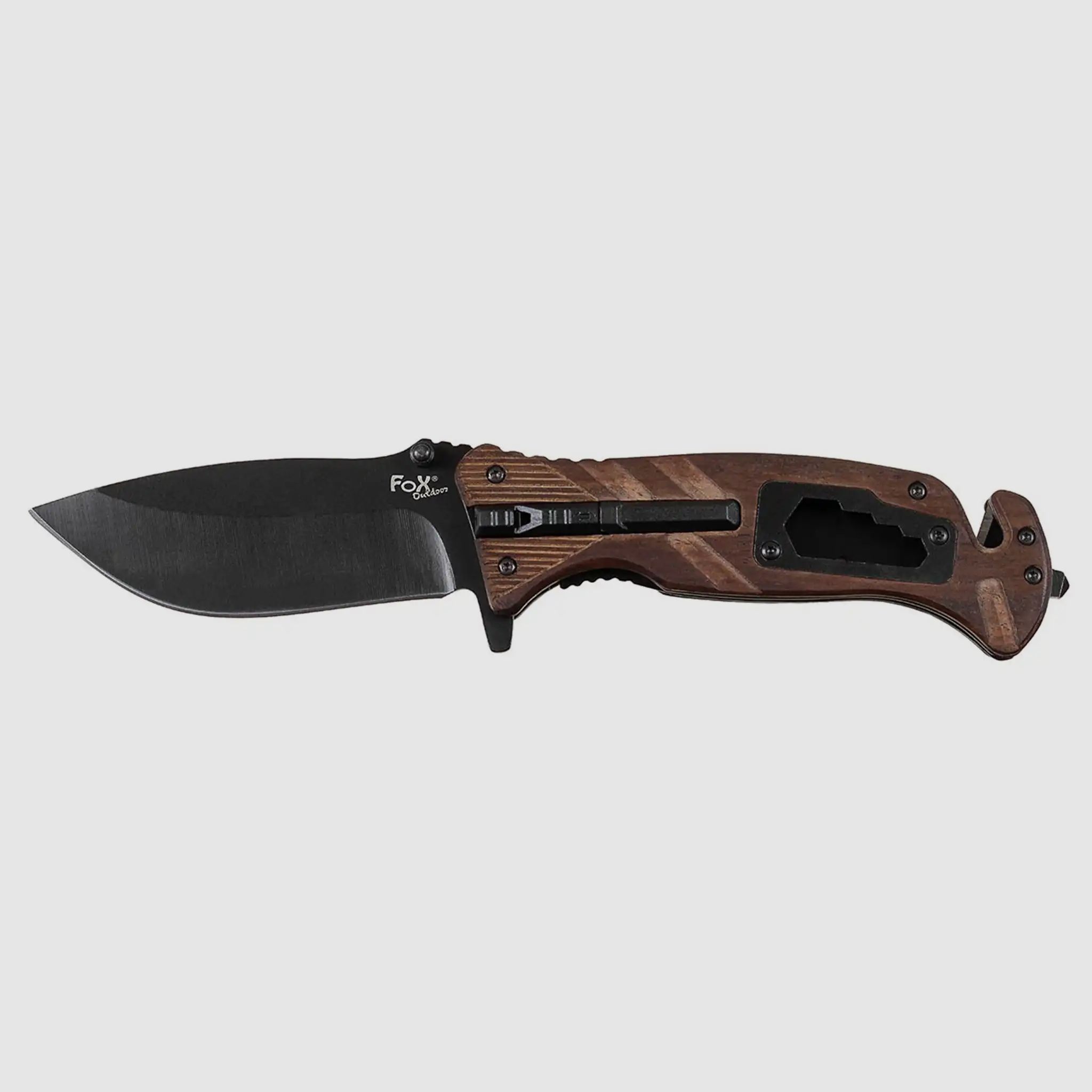 Fox Outdoor Fox Outdoor Cuchillo Plegable de Una Mano Mango de Madera con Encendedor