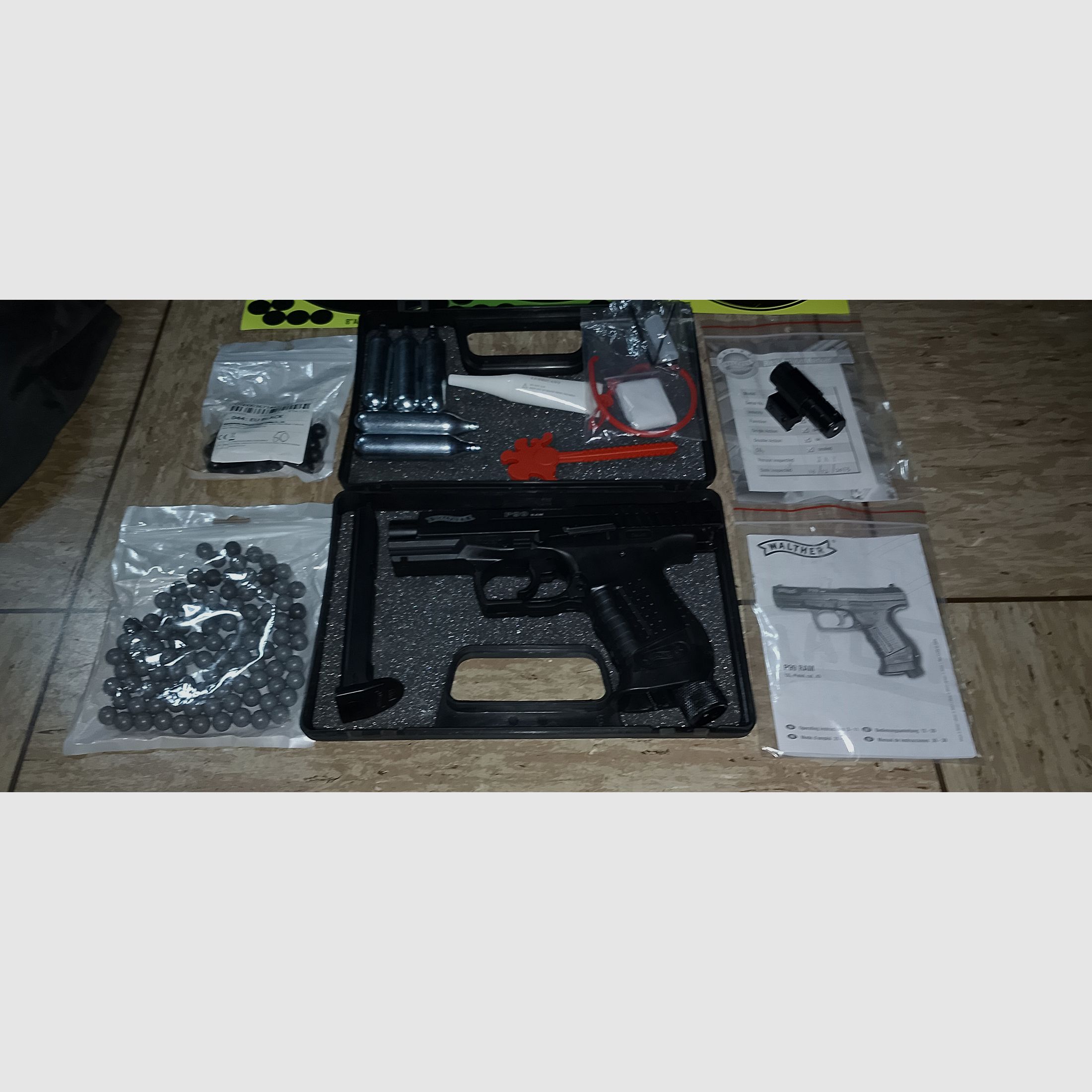 Walther P99 RAM mit Zubehör Laser Koffer Zielscheiben  Rubberballs Polyballs Set 