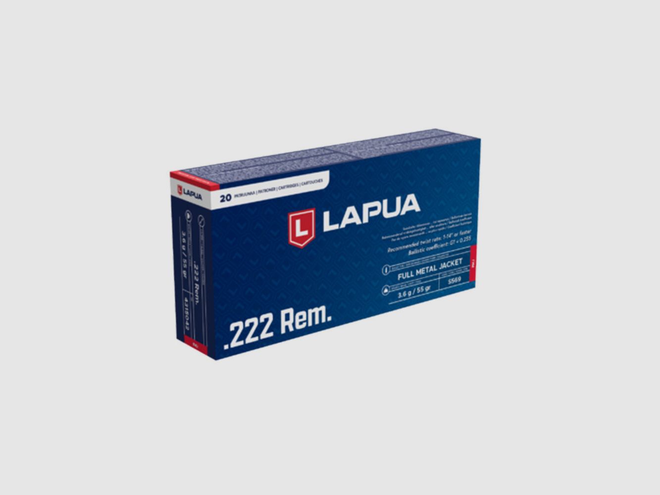 Lapua FMJ 3,6g / 55gr. 20 coups .222Rem