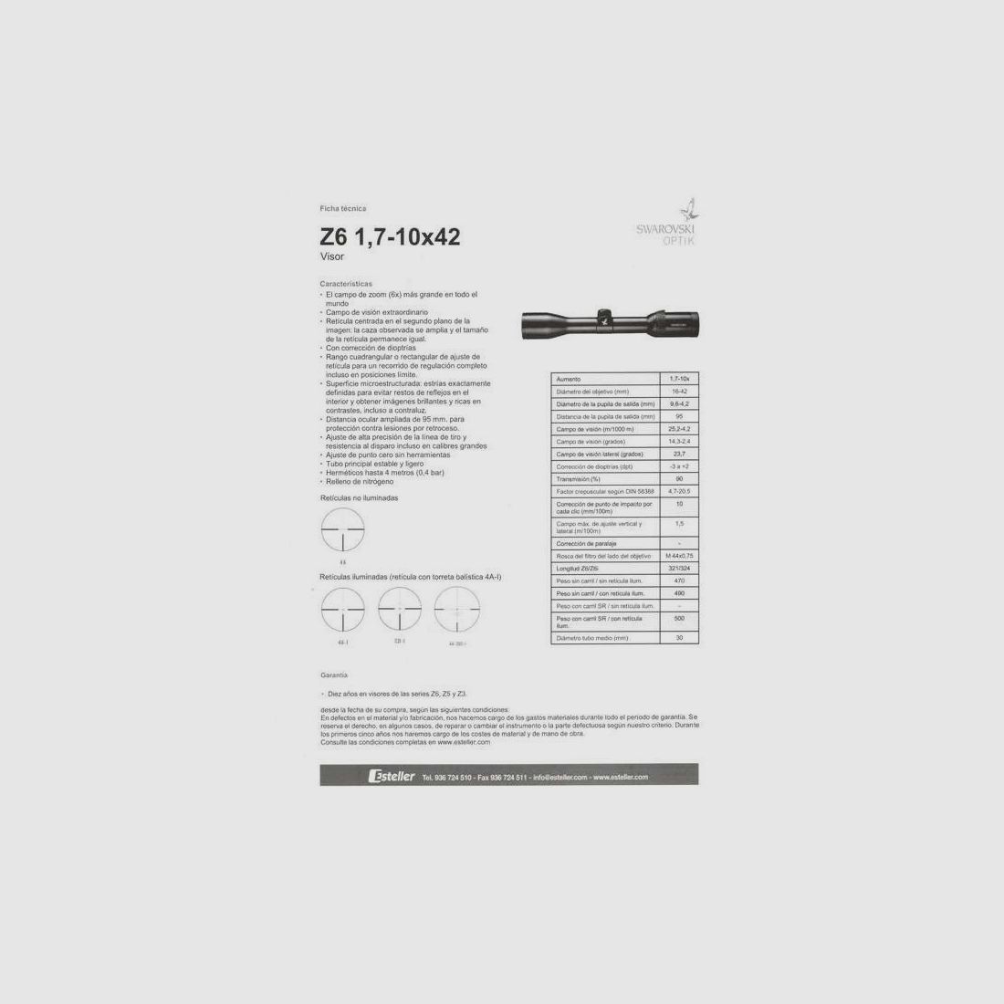 ESTELLER SCOPES SWAROVSKI Z6 1,7-10 x 42, image 2 sur 2
