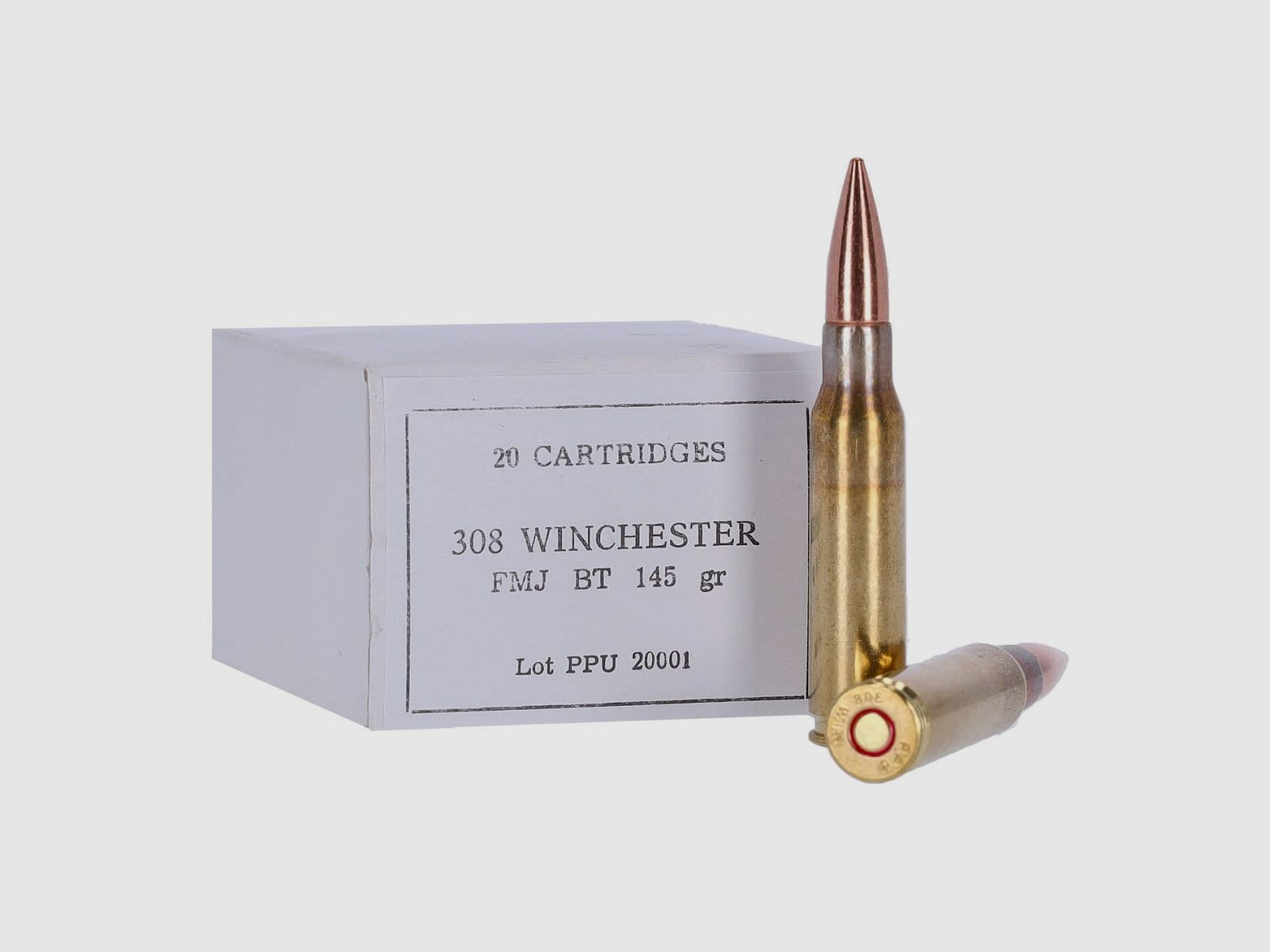 PRVI/PPU .308 Win. 145grs - FMJ BT Palla Intera Boattail Militare - Confezione da 20