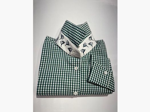 Wallmann Blouse Carreaux Ajustée avec Broderie de Cerf en Vert