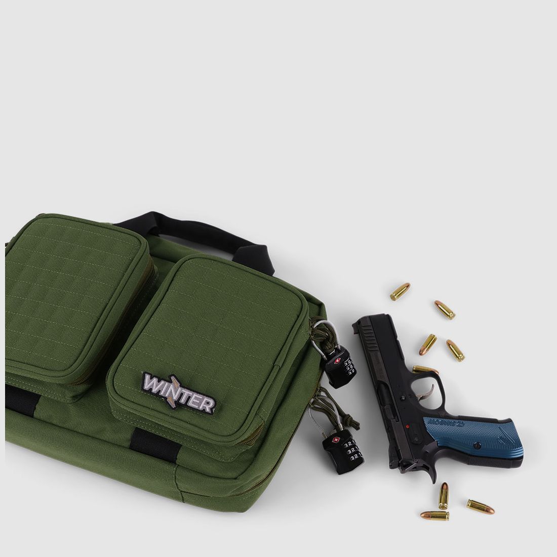 Winter Pistolentasche W8 für 2 Kurzwaffen – 8 Magazinhalter, 1000D, abschließbar (Forest)