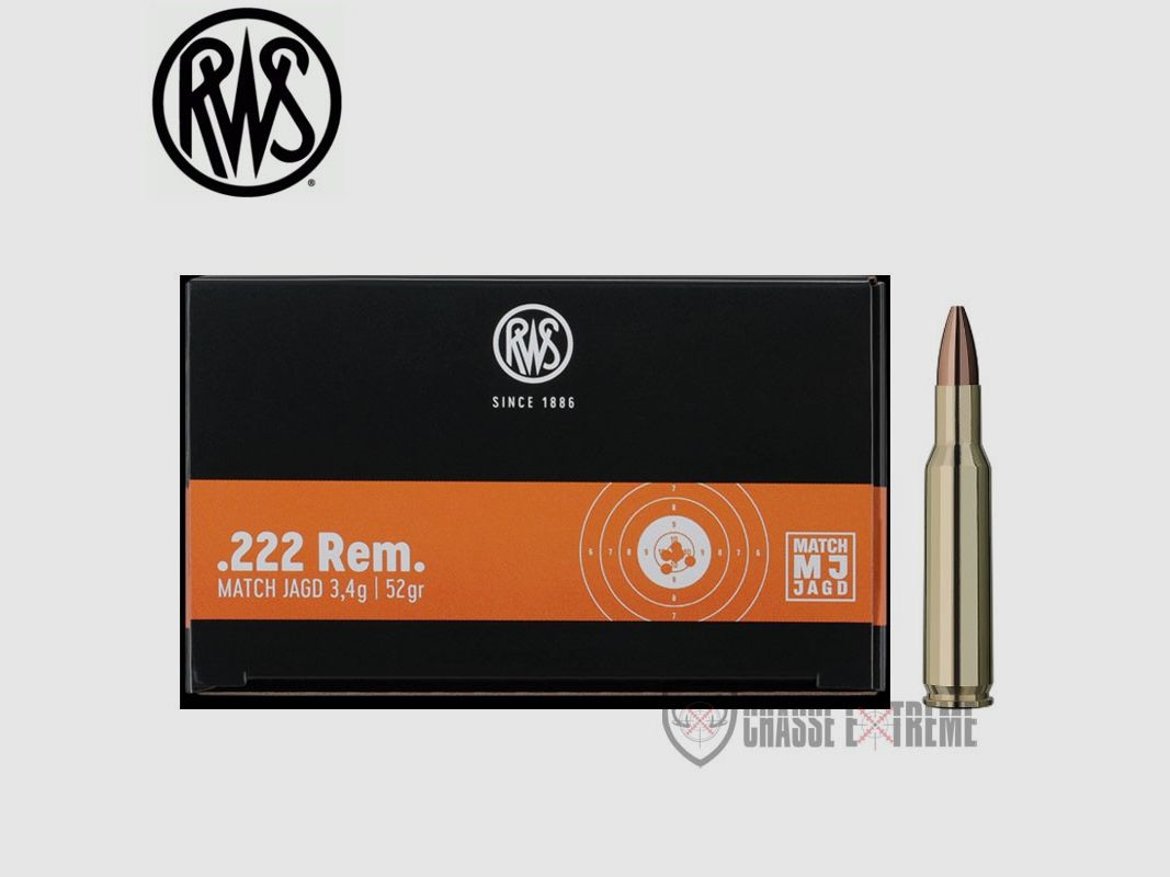 30 RWS cartridges cal 222 Rem 52gr MJ