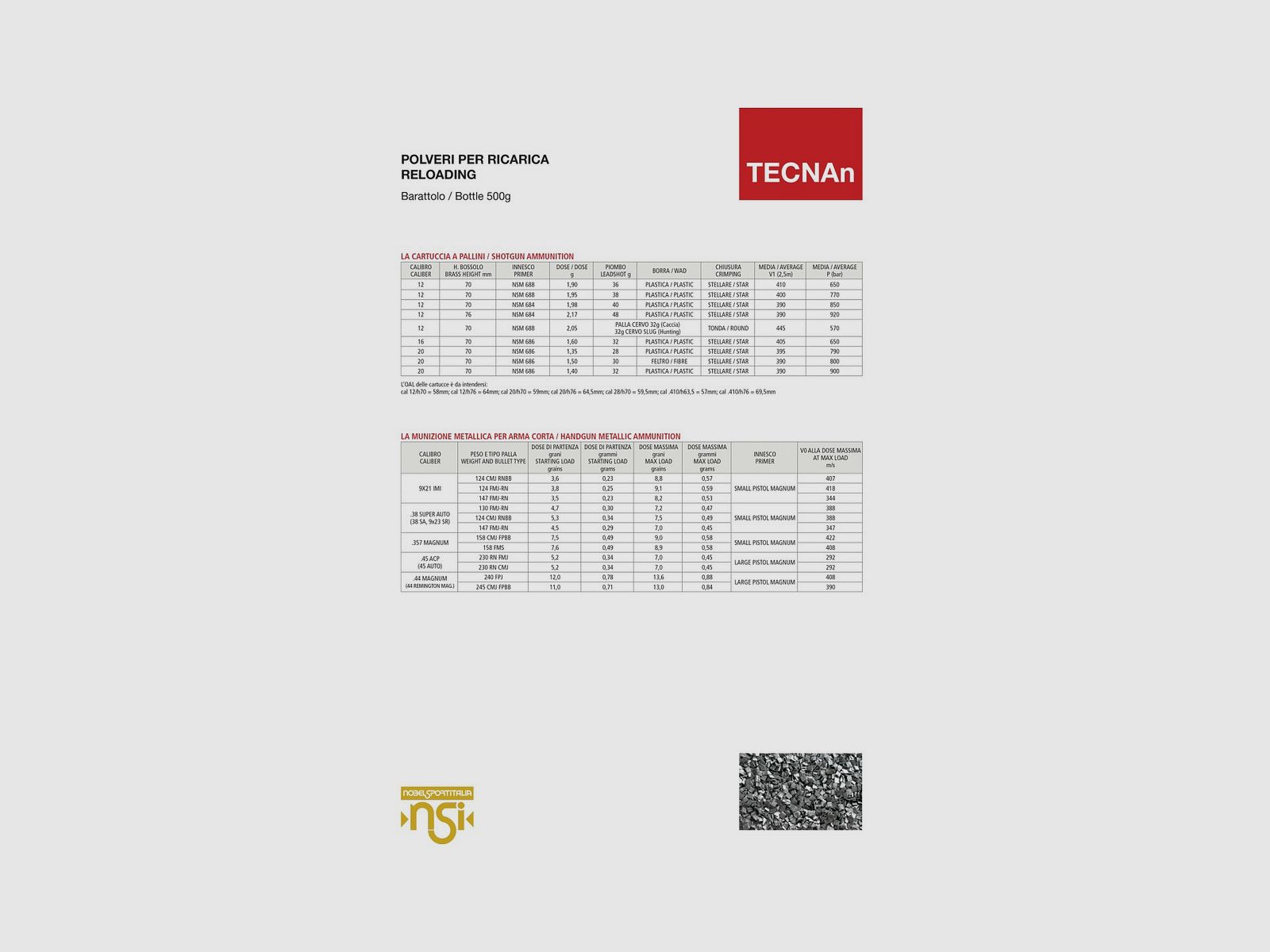 Polvere Nobel Sport Tecna 0,5 kg, immagine 3 di 3