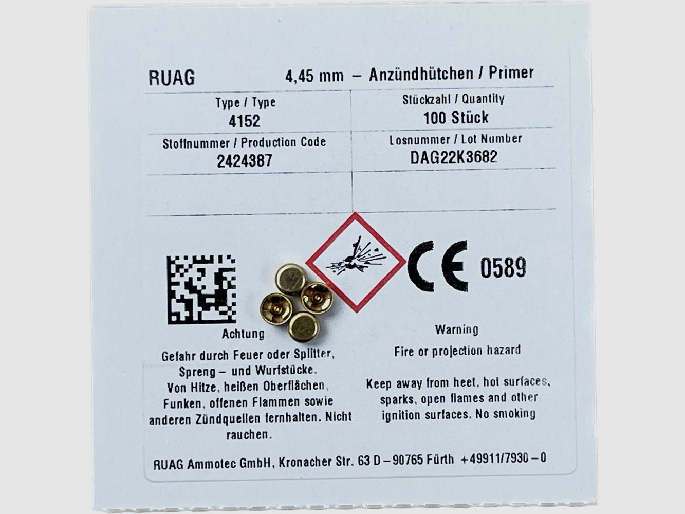 RWS Zündhütchen Small Pistol 4152 4,45 mm