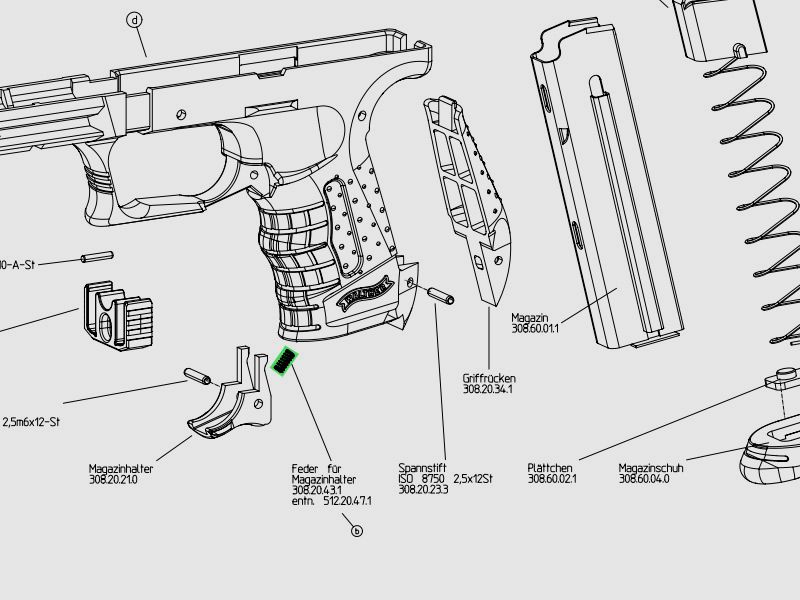 Feder fĂĽr Magazinhalter fĂĽr Schreckschuss-, Gas-, Signalpistole Walther P 22, Ersatzteil