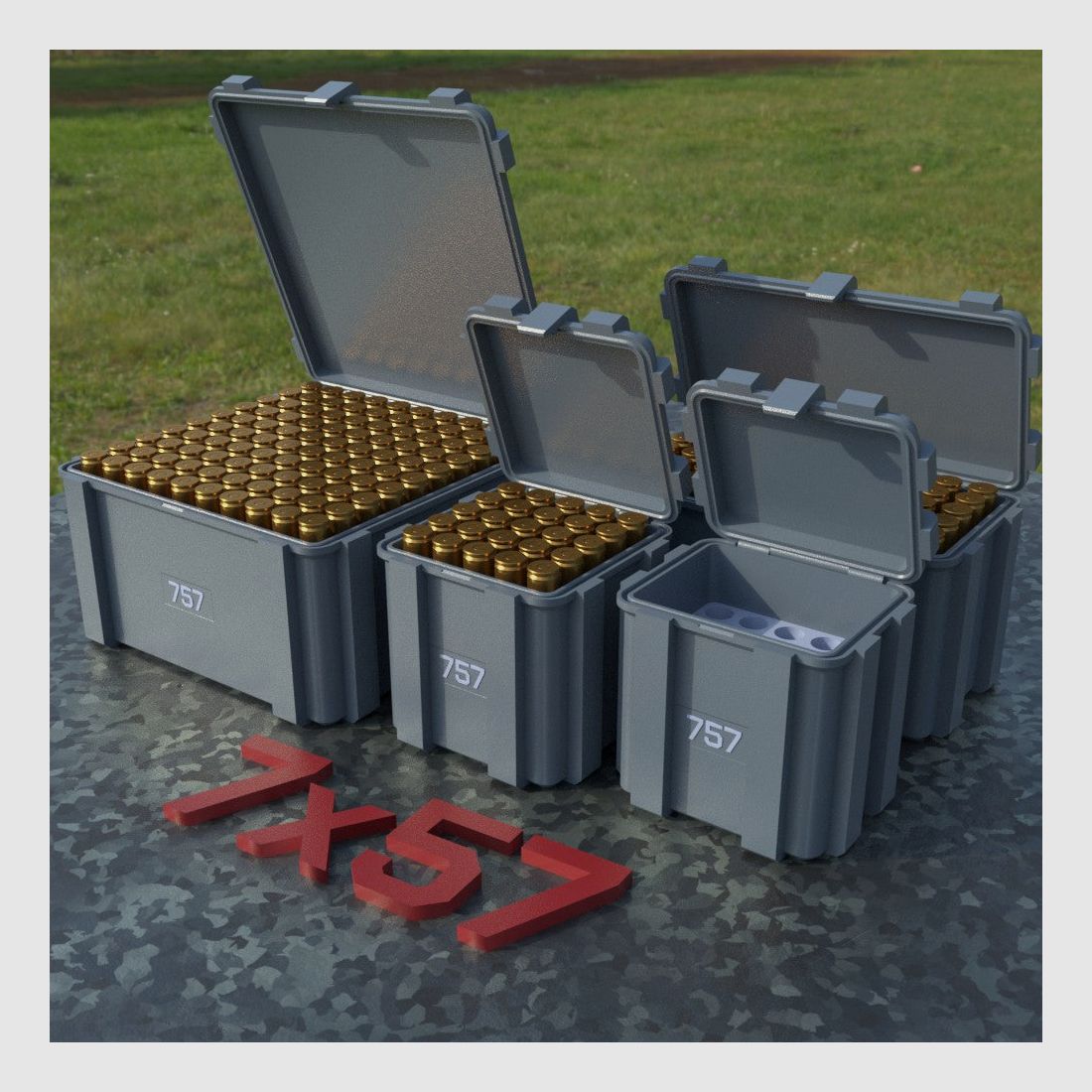 Filamelt ammunition box / 7x57 / 'flip lid' / cartridge box, ammo box