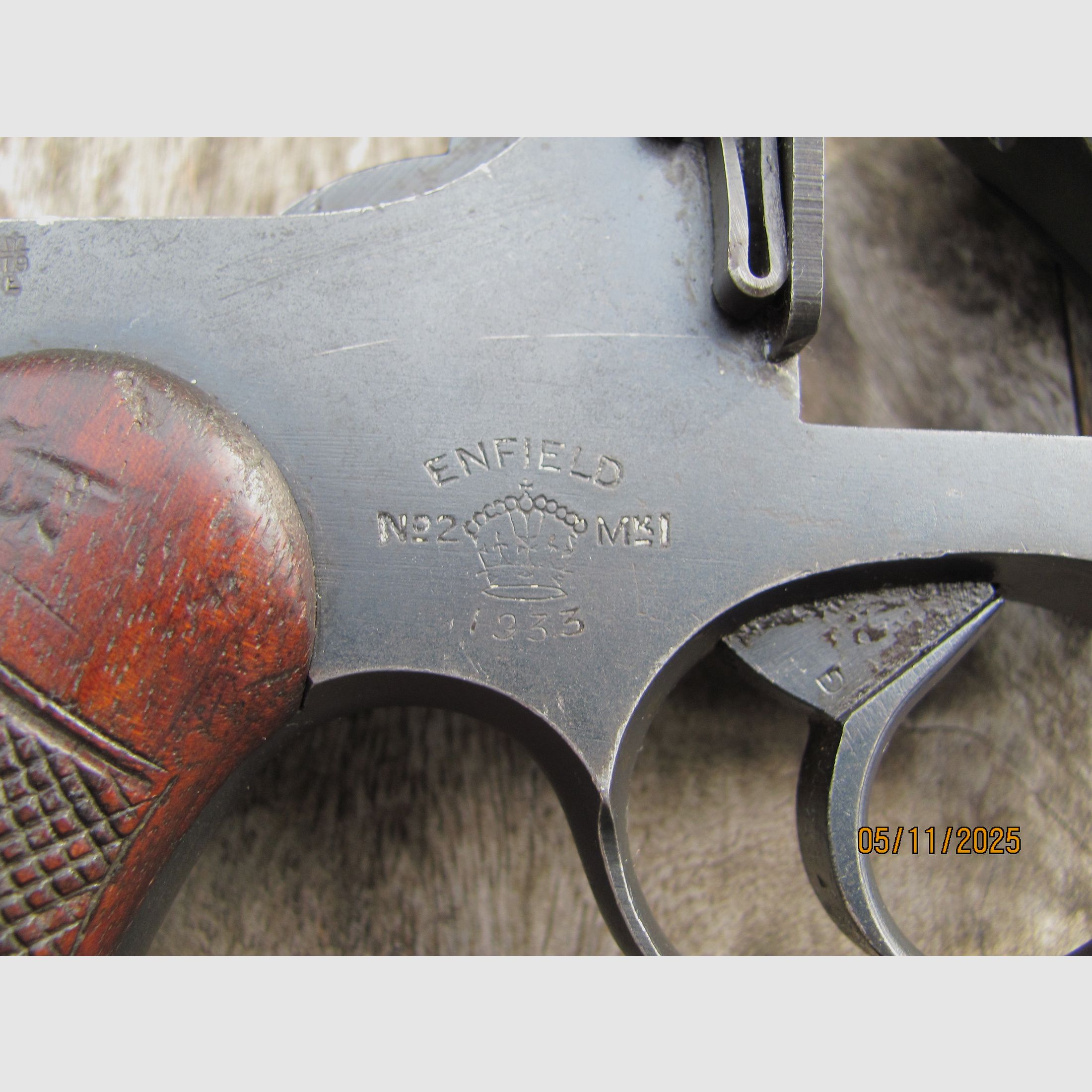 Artículo de colección antiguo revólver Enfield No.2 Mk 1 de acción de quiebre .38 S&W de 1933 SA/DA