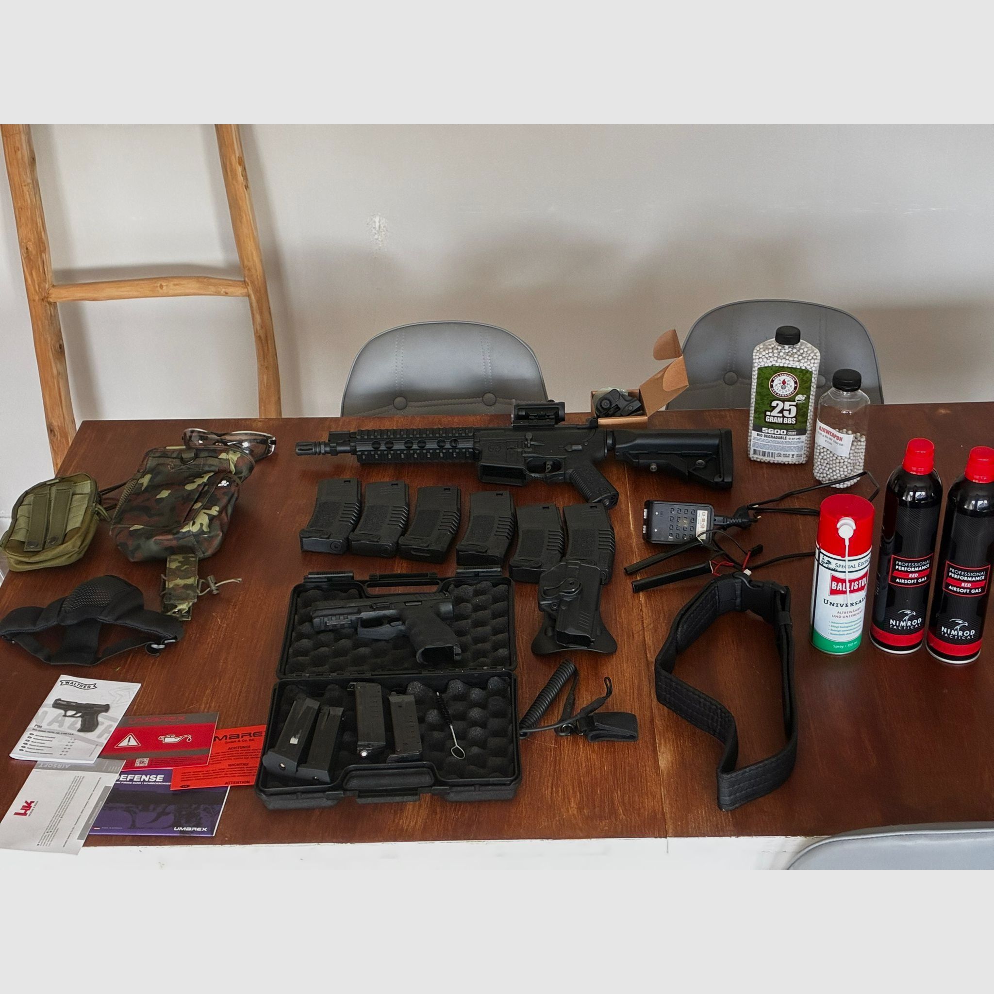 Pacchetto Airsoft completo — Ares Amoeba M4 (S-AEG) + H&K VP9 (GBB, scivolo in metallo) + Caricatore, gas,