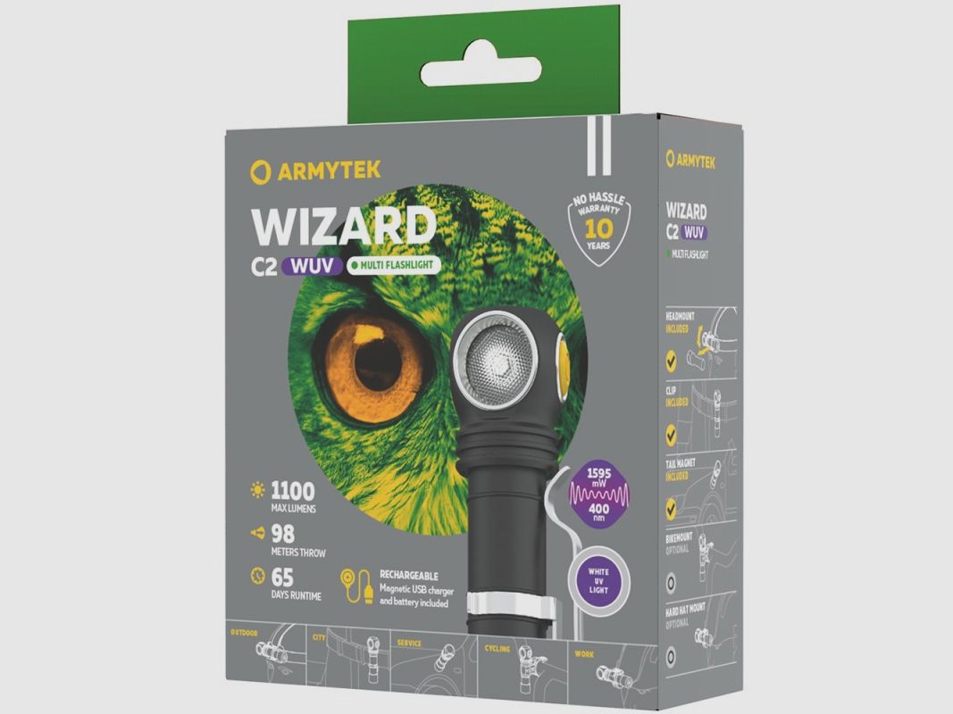 Armytek Wizard C2 WUV Lampada frontale Magnet USB, immagine 2 di 3