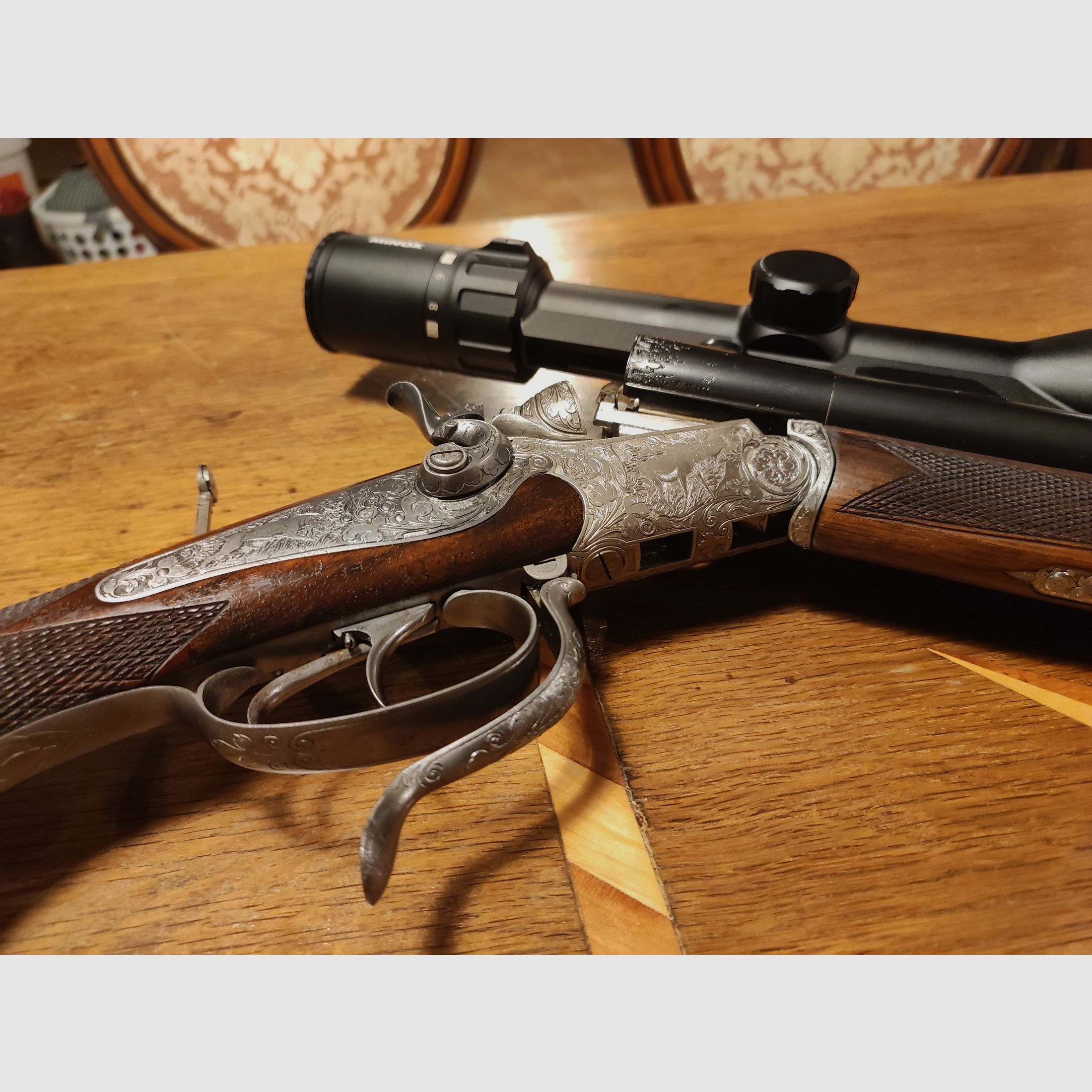 Neuwertiger Ferlacher Drilling 5,6x50R Mag 16/70 Hahndrilling Rouxverschluss kein Krieghoff Blaser Merkel Nimrod Suhl Simson Collath