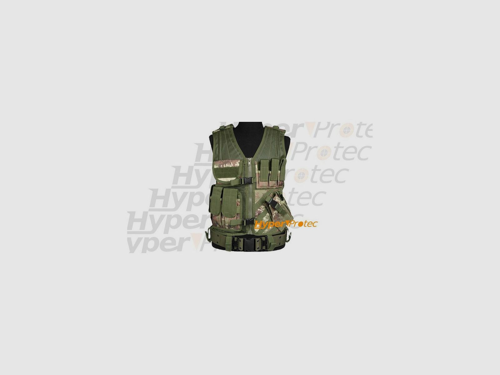 Tactisch airsoft camo vest voor rechtshandigen 6 zakken + holster