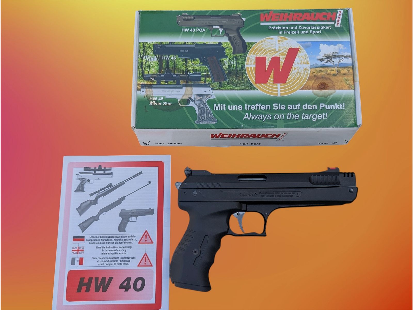 Pistola ad aria compressa a precompressione Weihrauch HW40 PCA 4,5 mm Diabolo con OVP e descrizione