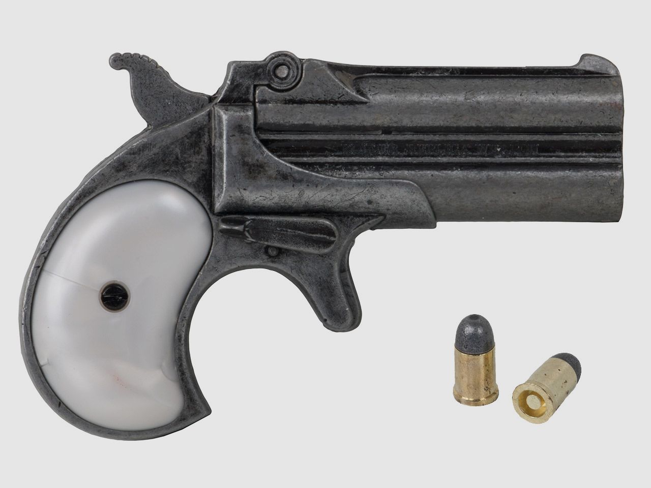 Deko Pistole Kolser Derringer 95 USA 1866 Kaliber .41 altgrau Griffschalen in Perlmuttoptik