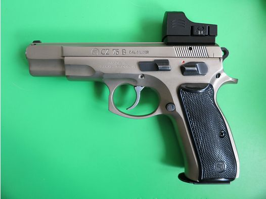 Brünner CZ75 B OMEGA ze stali nierdzewnej lub ČZ 75 (Česká zbrojovka), pistolet samopowtarzalny, Kal. 9×19 + Burris Fastfire       #90