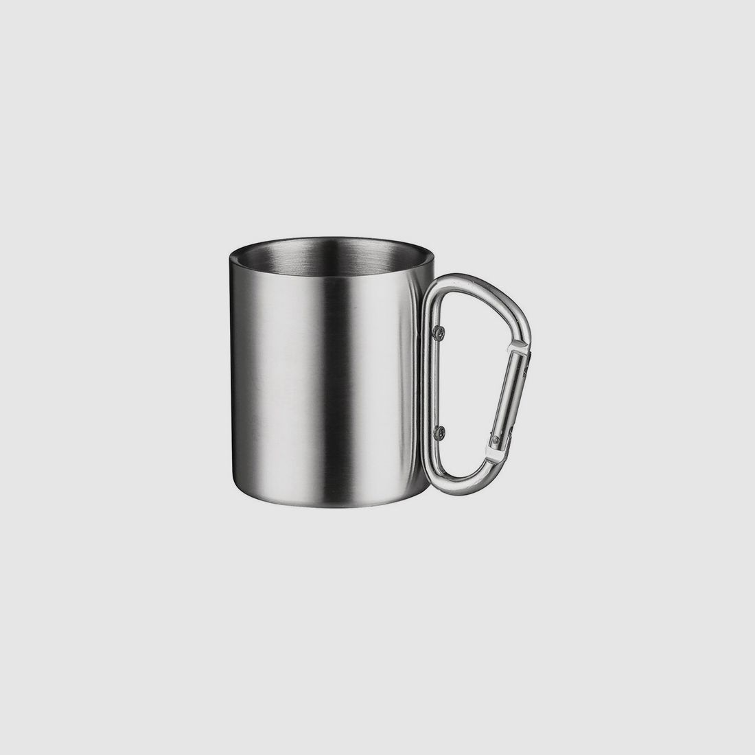 Doppelwandiger Edelstahlbecher 300ml mit silbernem Karabinergriff