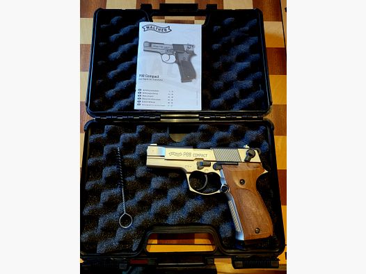 Walther P88 Pistolet alarmowy 9mm P.A.K. Nikiel drewniane uchwyty (PTB 613) Cudo!
