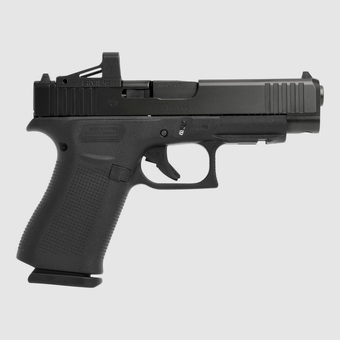 Glock pistol 48 with mounted RMSc Shield red dot 9 mm Luger