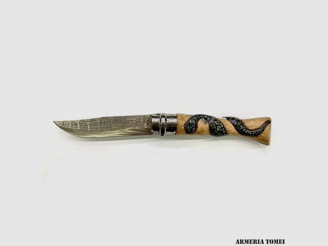 Messer – Opinel – N.9 Carbonstahl mit Design – Schwert und Schlange – Handgefertigt, Bild 2 von 3