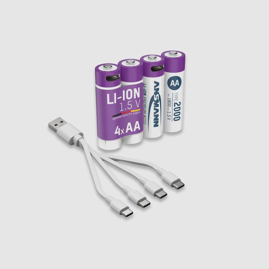 Pacco da 4 batterie AA Li-Ion Ansmann con cavo di ricarica