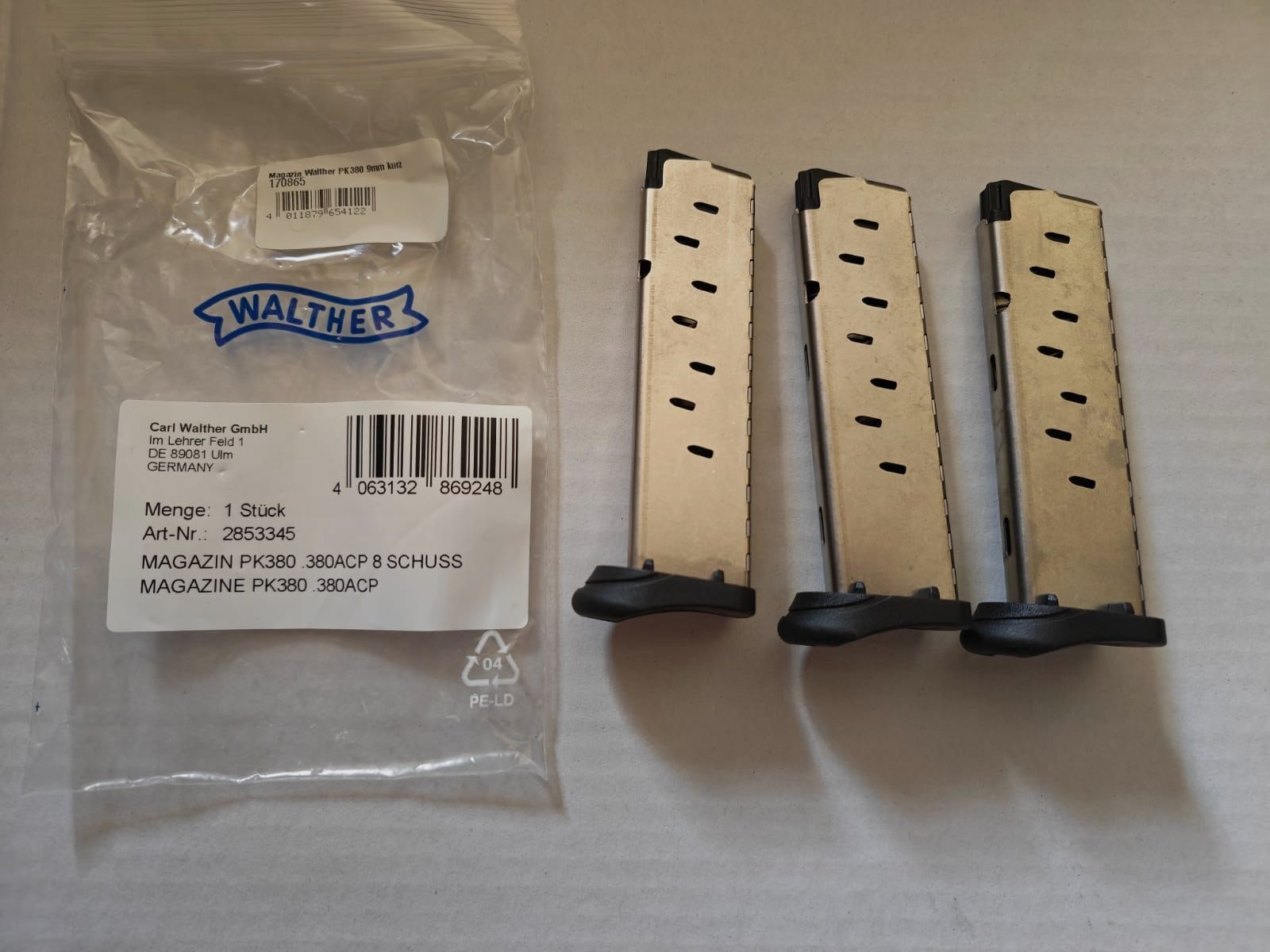 3x Walther PK380 / PD380 magazine | 8 rounds capacity | .380 ACP / AUTO / 9mm Kurz | NEW