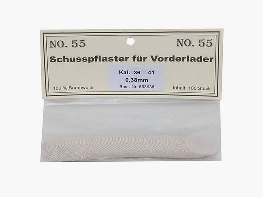 Match Schusspflaster fĂĽr Vorderlader No. 55 0,38 mm Kaliber .36 - .41