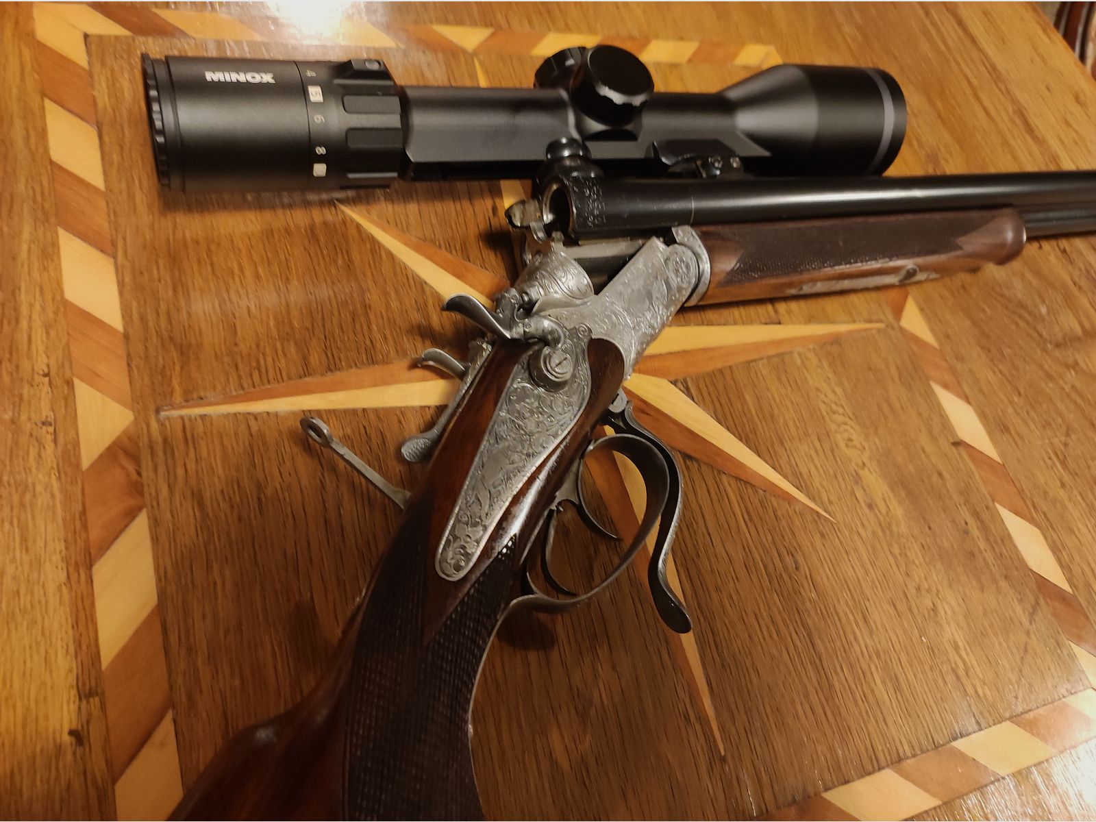 Neuwertiger Ferlacher Drilling 5,6x50R Mag 16/70 Hahndrilling Rouxverschluss kein Krieghoff Blaser Merkel Nimrod Suhl Simson Collath