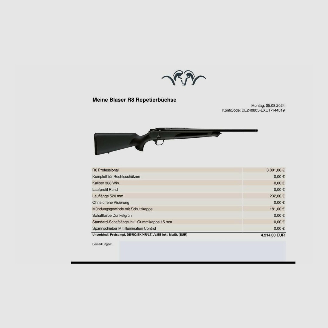 Blaser R8 Professional	 .308Win