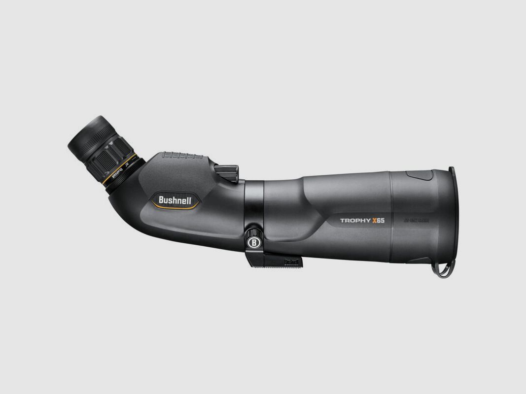 Bushnell Spotting Scope Trophy Xtreme 20-60x65mm with angled view, black, Porro prisms, with case and tripod