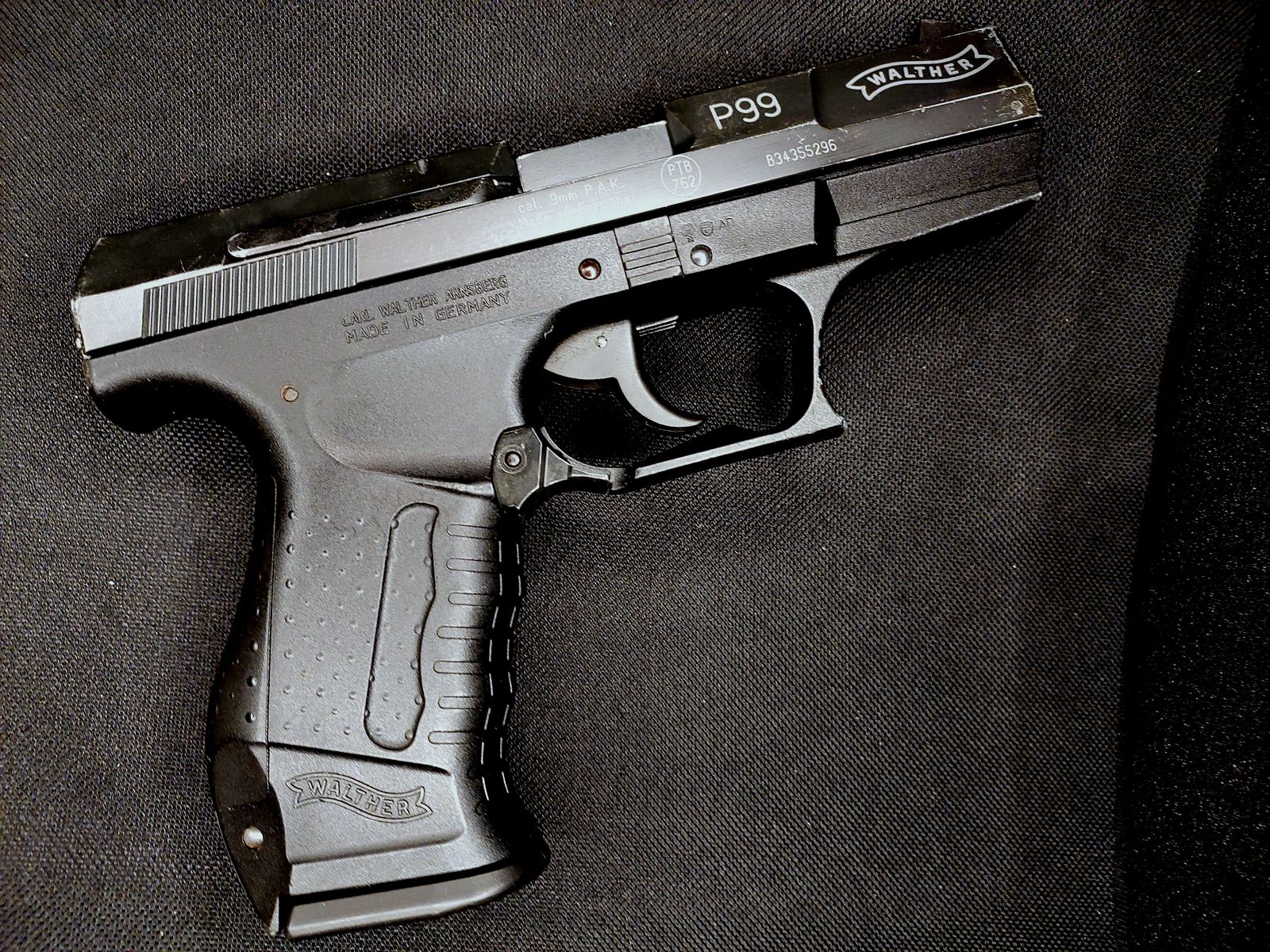 Pistolet à blanc Walther P99 9mm P.A.K. bronzé (PTB 637) P 99 avec étui en cuir