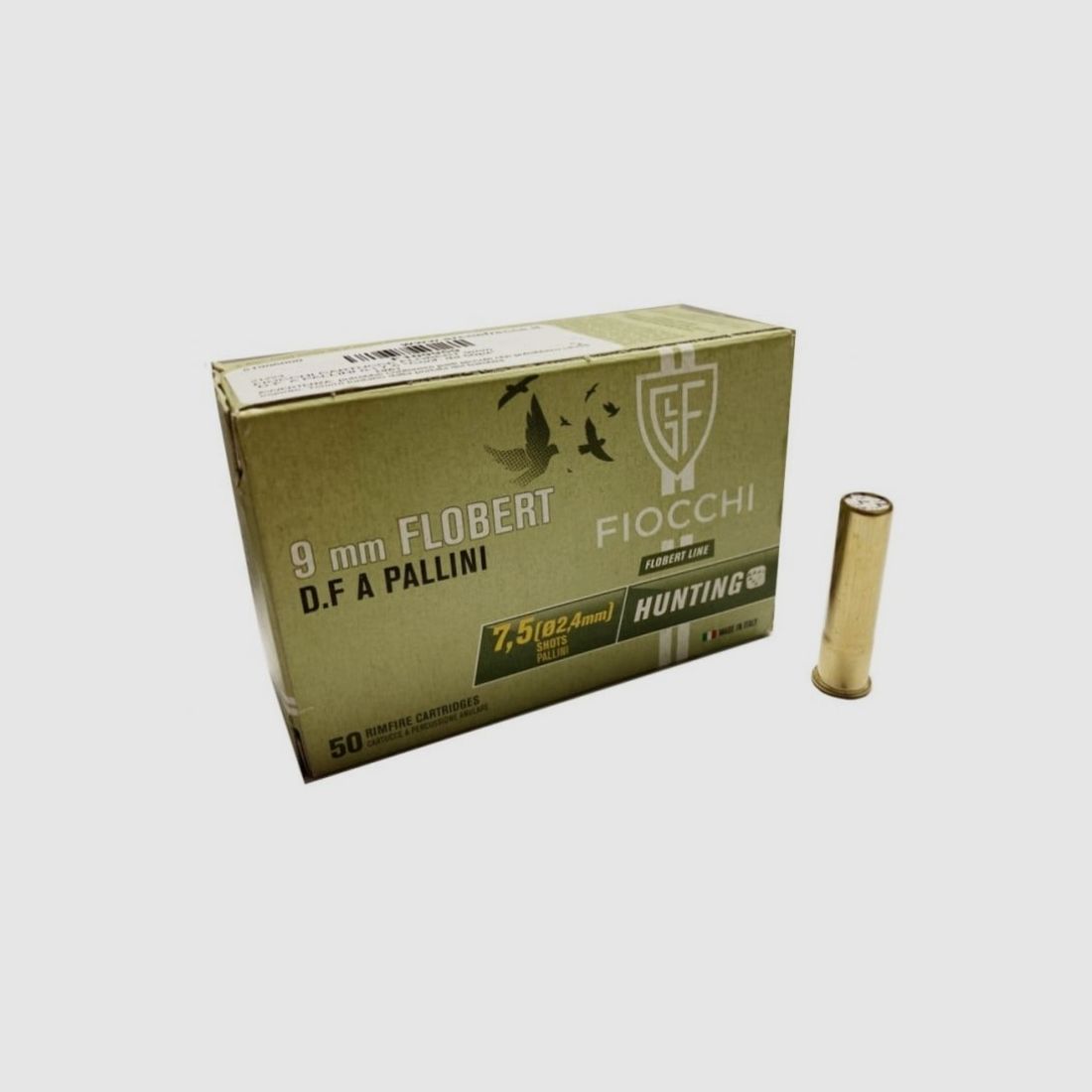 FIOCCHI FLOBERT PATRONEN Kal. 9MM D.F. für BLEI 7,5 Packung mit 50 Stück